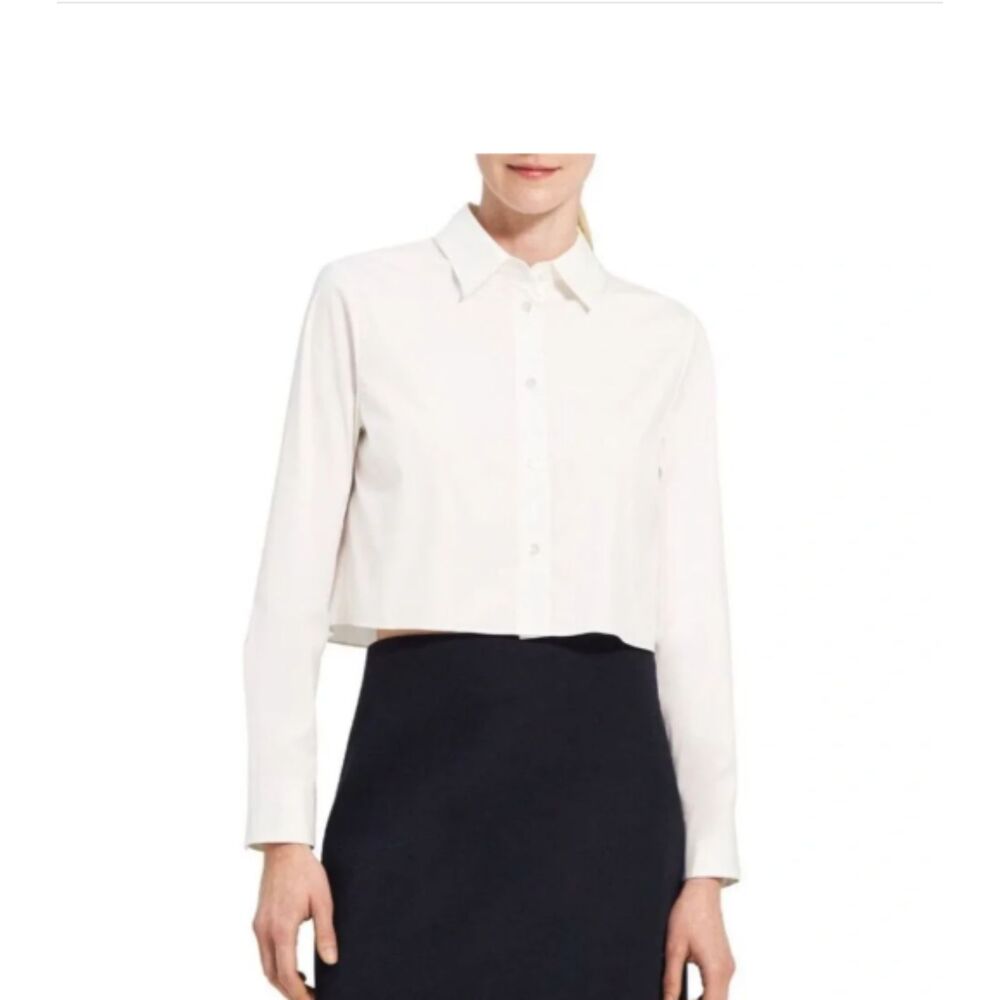 Theory Women's Crop Classic LUXE Shirt White Sz L NWT 275